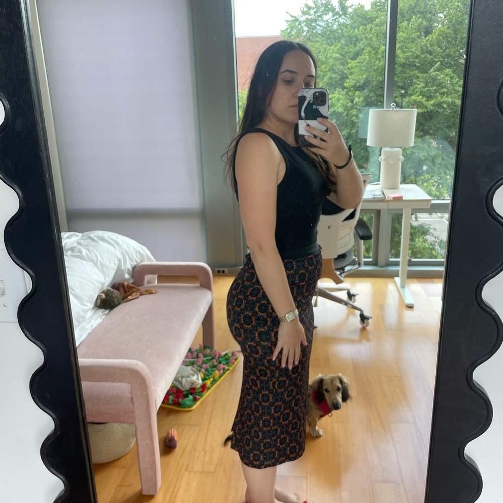 Anthropologie Black and White Ruched Pencil Midi Skirt